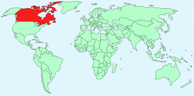 خريطة كندا و موقعها في العالم